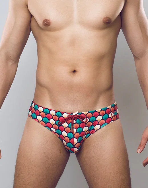 V10 Print Swim Brief - Retro Red