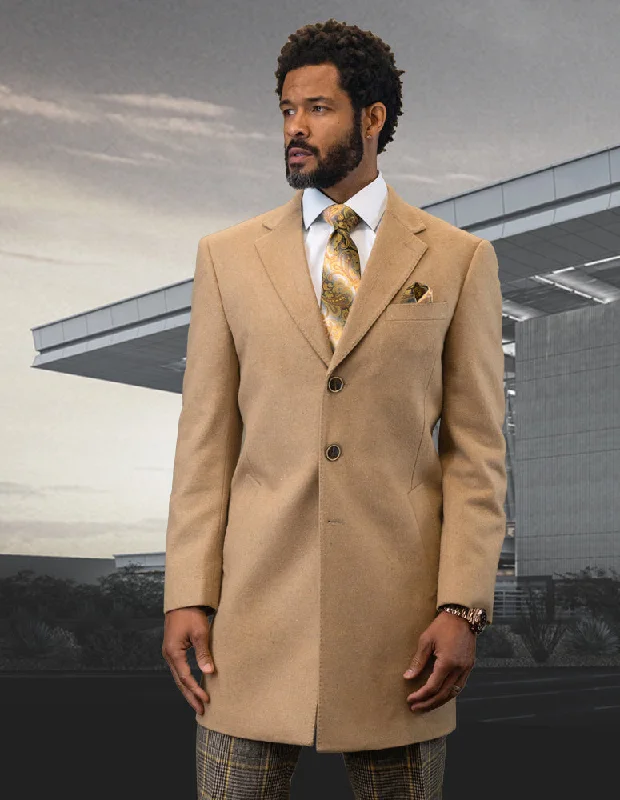 CAMEL MODERN FIT WOOL OVERCOAT