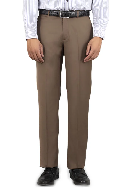 Brown Wash & Wear Regular Fit Trouser