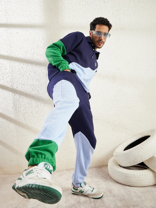 Blue Cut Sew Oversized Matching Tracksuit