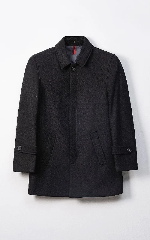 BUTTON FRONT LONG COAT CHARCOAL