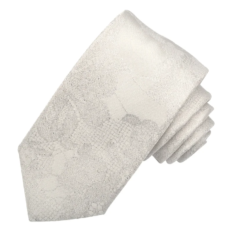 Diamond White and Silver Metallic Lurex Tonal Floral Woven Silk Jacquard Tie by Dion Neckwear