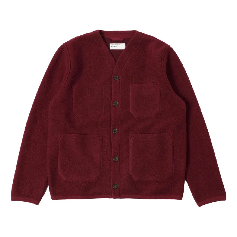 Cardigan Deep Red Wool Fleece