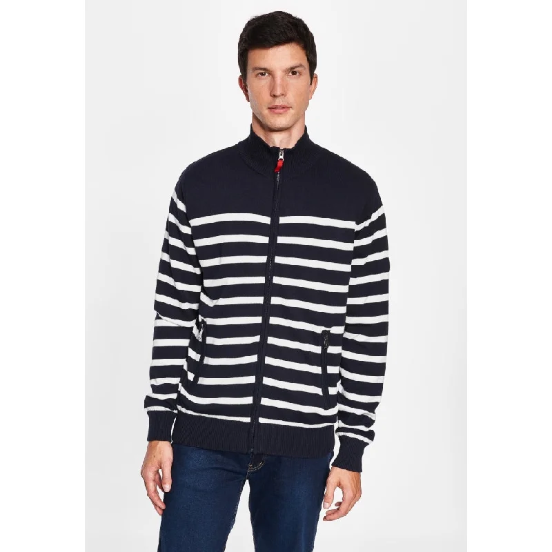 Haakon Striped Knit Cardigan - Windbreaker - Dark Navy/Pearl