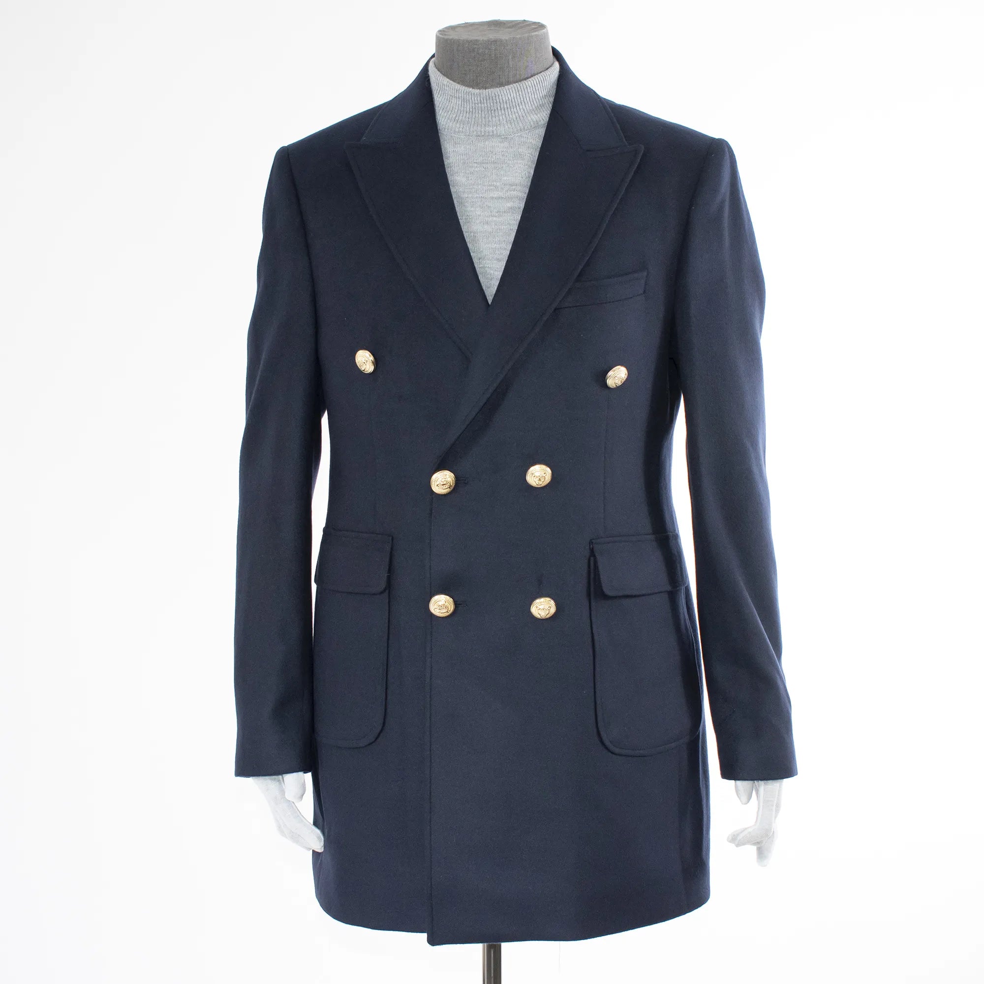 Navy Slim-Fit Buckled Peacoat