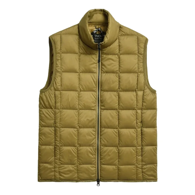 Hi Neck Zip Down Vest Beige