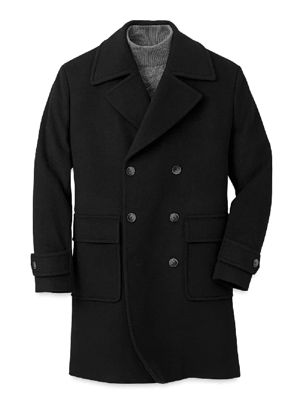 Wool Double Breasted Topcoat - Black