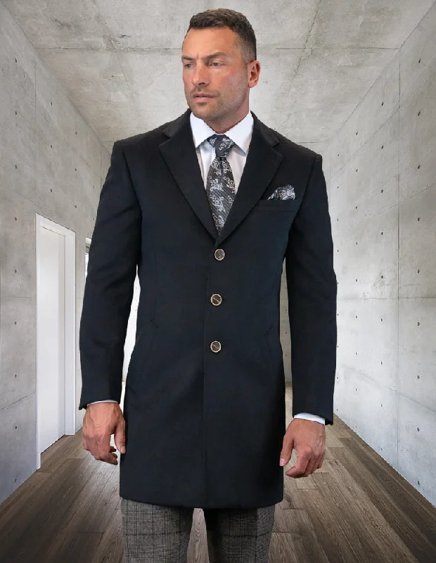 BLACK MODERN FIT WOOL OVERCOAT