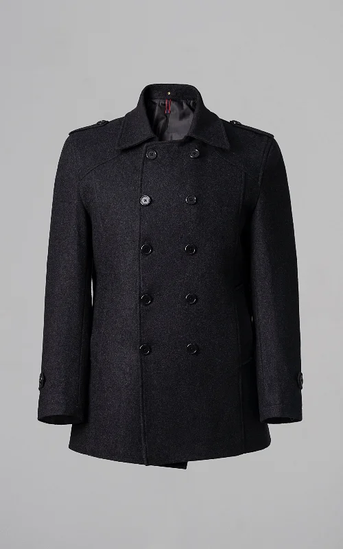 DOUBLE BREASTED PEACOAT COAT CHARCOAL