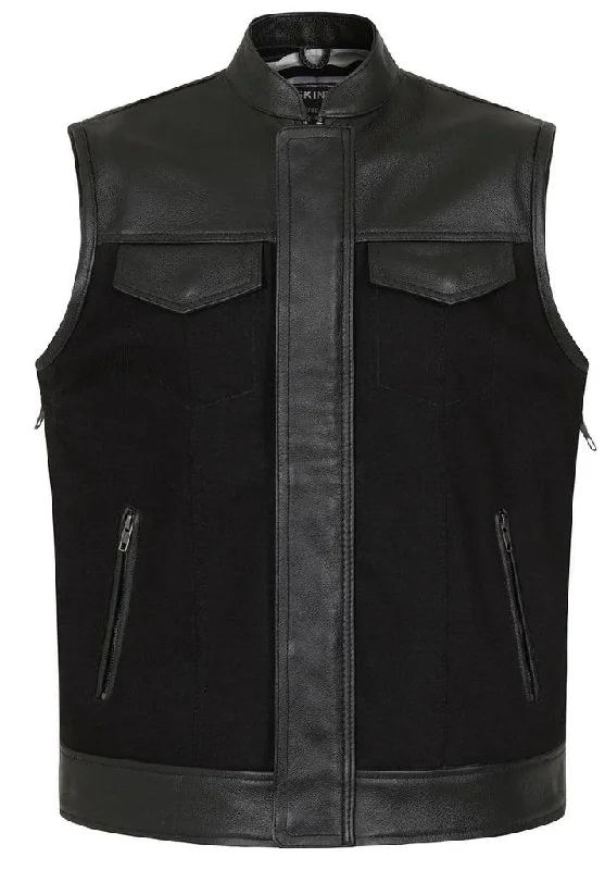 Vargas Black Denim & Leather Expandable Biker Vest