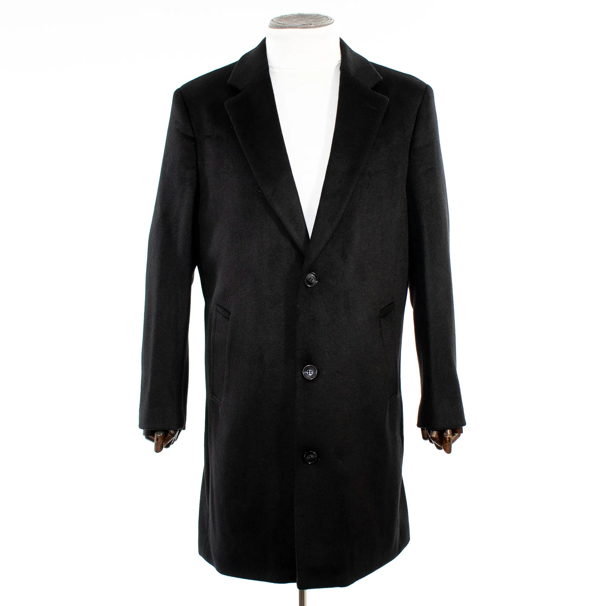 Black 38-Inch Tailored-Fit Wool Top Coat