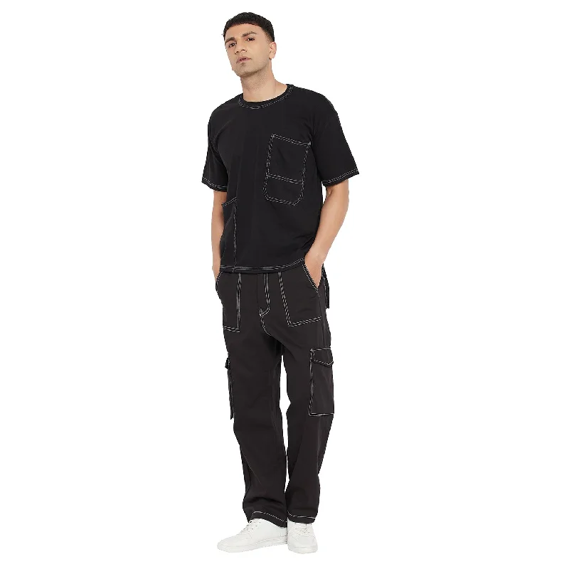 Black Oversized Carpenter Tshirt & Cargo Pants Combo Set