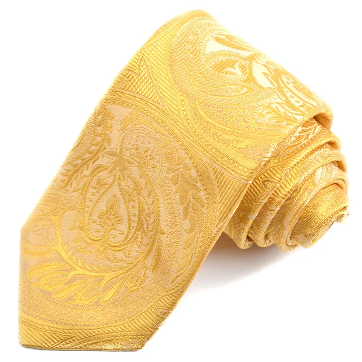 Tonal Gold Large Paisley Woven Silk Jacquard Tie by Dion Neckwear