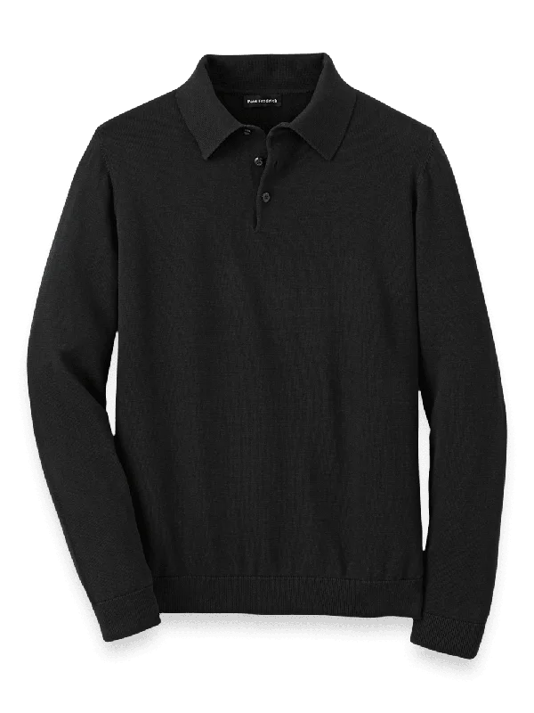 Supima Cotton Three Button Polo - Black