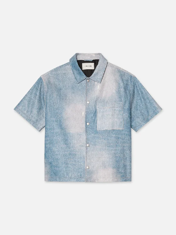 Printed Denim Leather Shirt -- Indigo