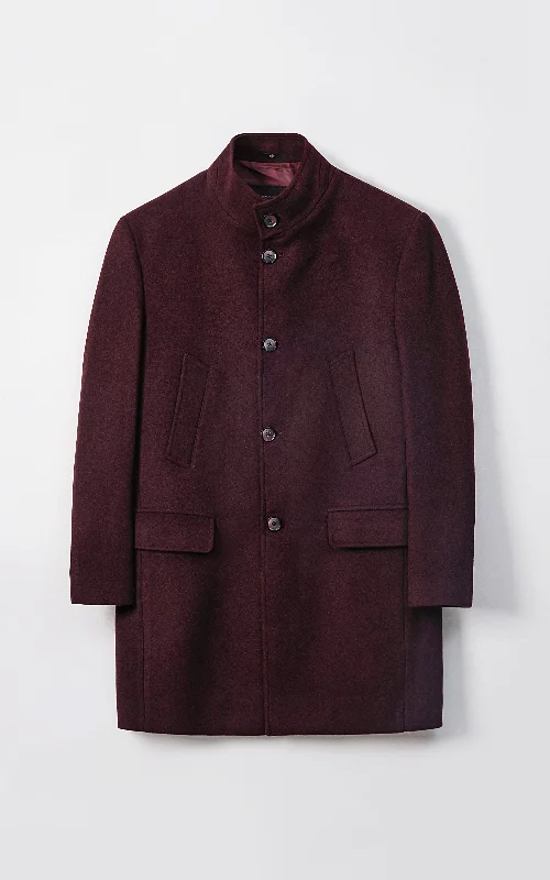 MEN'S LONG WOOL COAT BURGUNDY