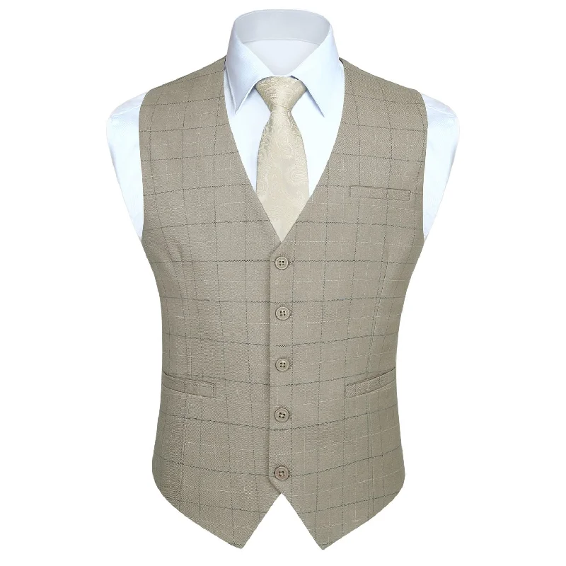 Plaid Slim Suit Vest - A-BEIGE