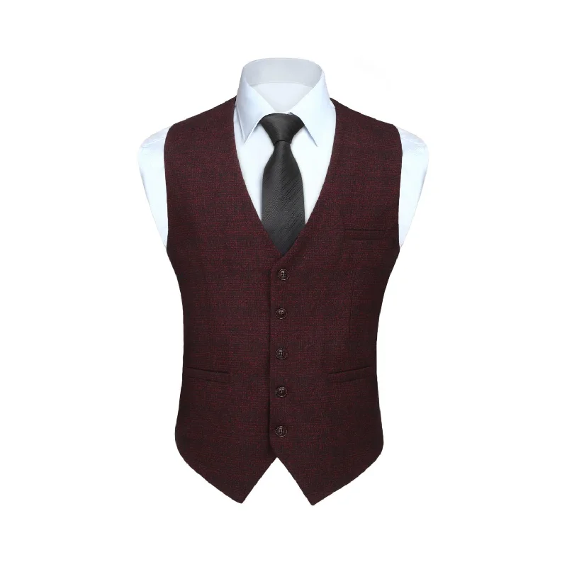 Plaid Slim Suit Vest - A8-BURGUNDY