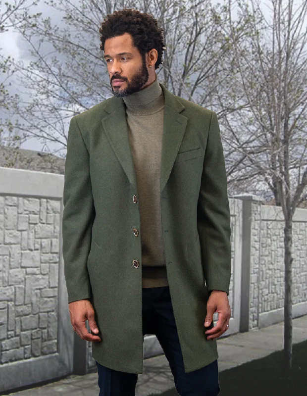 OLIVE MODERN FIT WOOL OVERCOAT