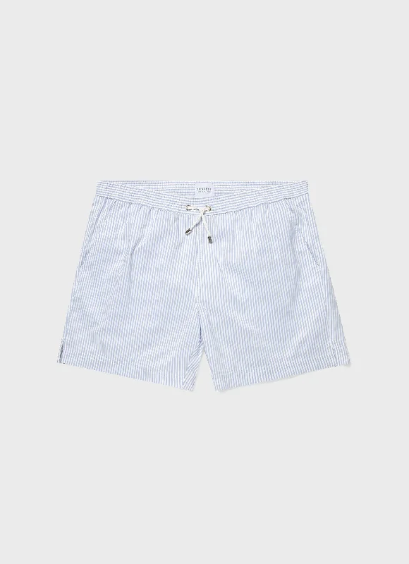 Men's Drawstring Swim Shorts in White/Cool Blue