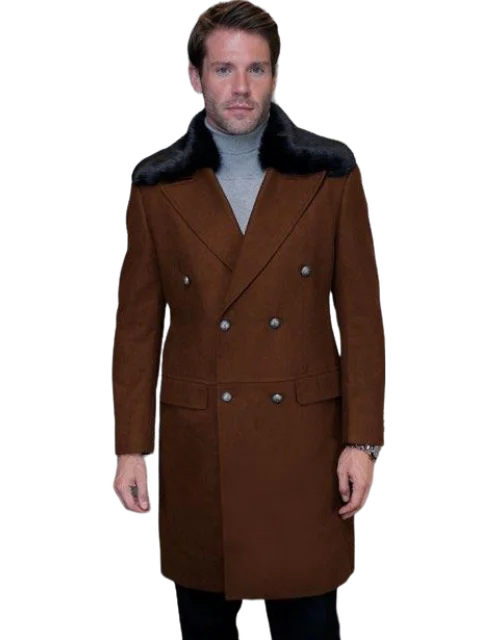 Statement Cognac Men's Double Breasted Coat Fur Regular-Fit