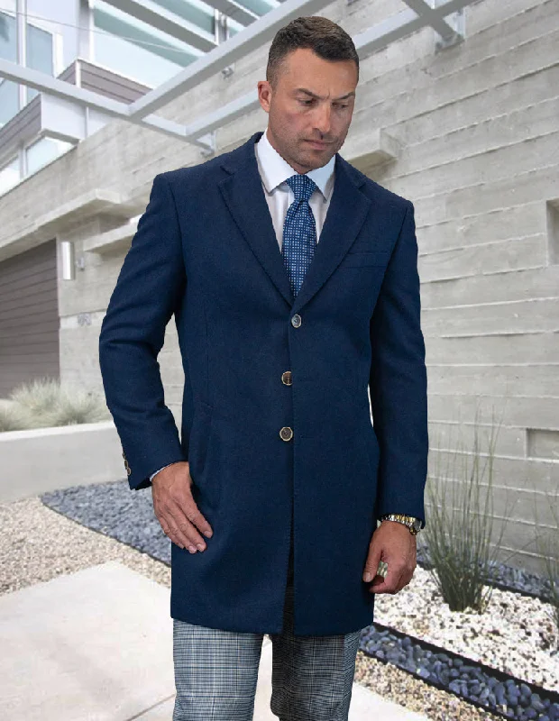 NAVY MODERN FIT WOOL OVERCOAT