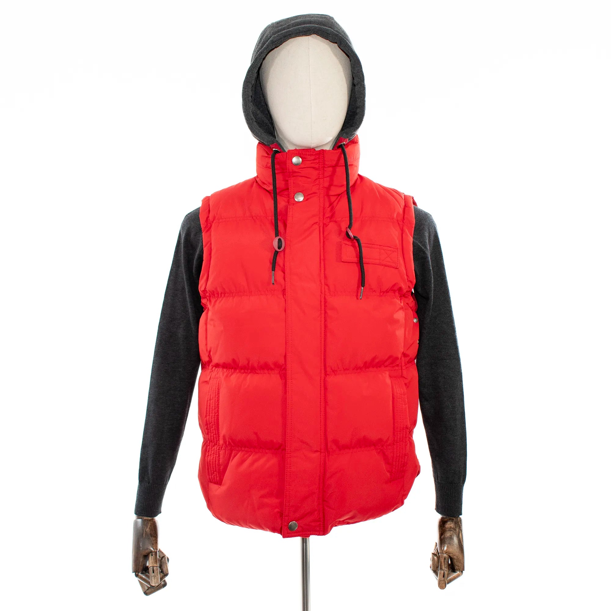 Red Puffer Vest Hooded Jacket