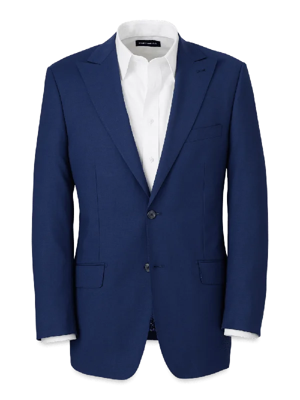 Wool Stretch Bengaline Peak Lapel Suit Jacket - Blue