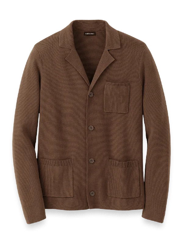 Cotton Notch Lapel Cardigan Sweater - Brown