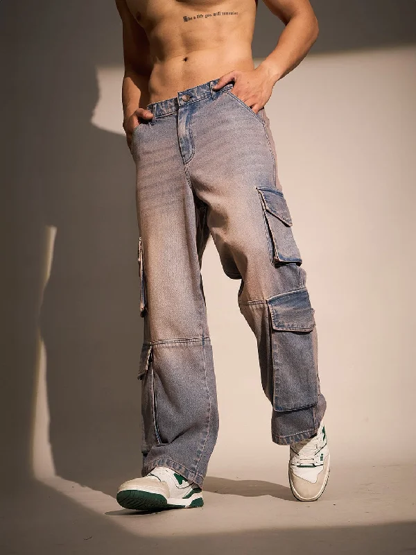 Indigo Dusty Wash Cargo Denim