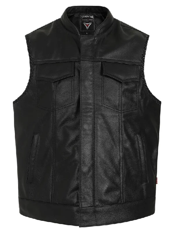 Skyler Leather Perforated Panels Biker Vest