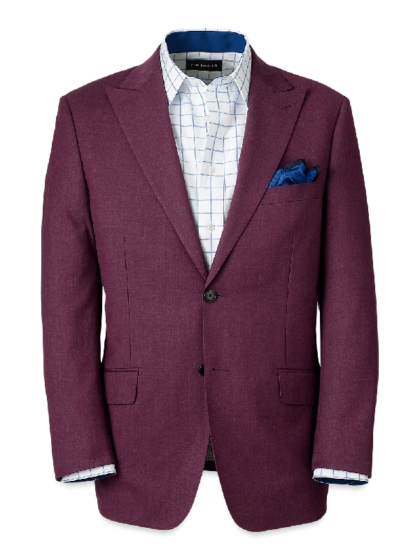 Wool Stretch Bengaline Peak Lapel Suit Jacket - Plum