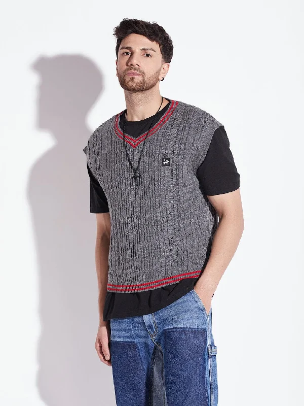 Charcoal Knitted Sleeveless Sweater