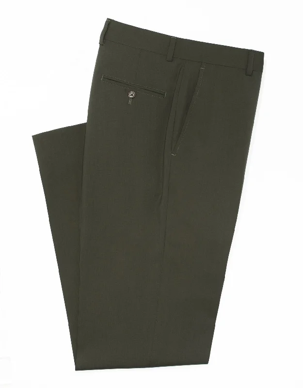 OLIVE TROPICAL WOOL TROUSERS