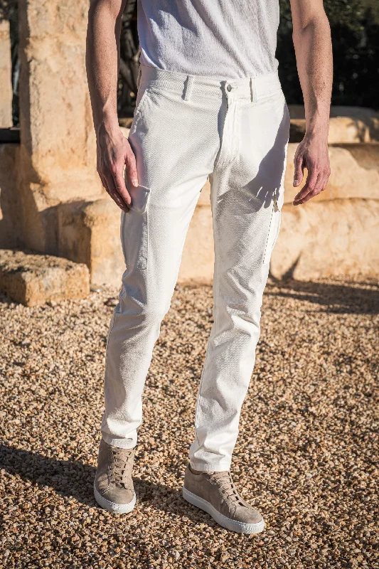 Off-white stretch cotton cargo - Made in Italy