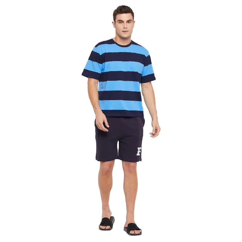 Navy Stripes Oversized Tshirt & Shorts Clothing Set