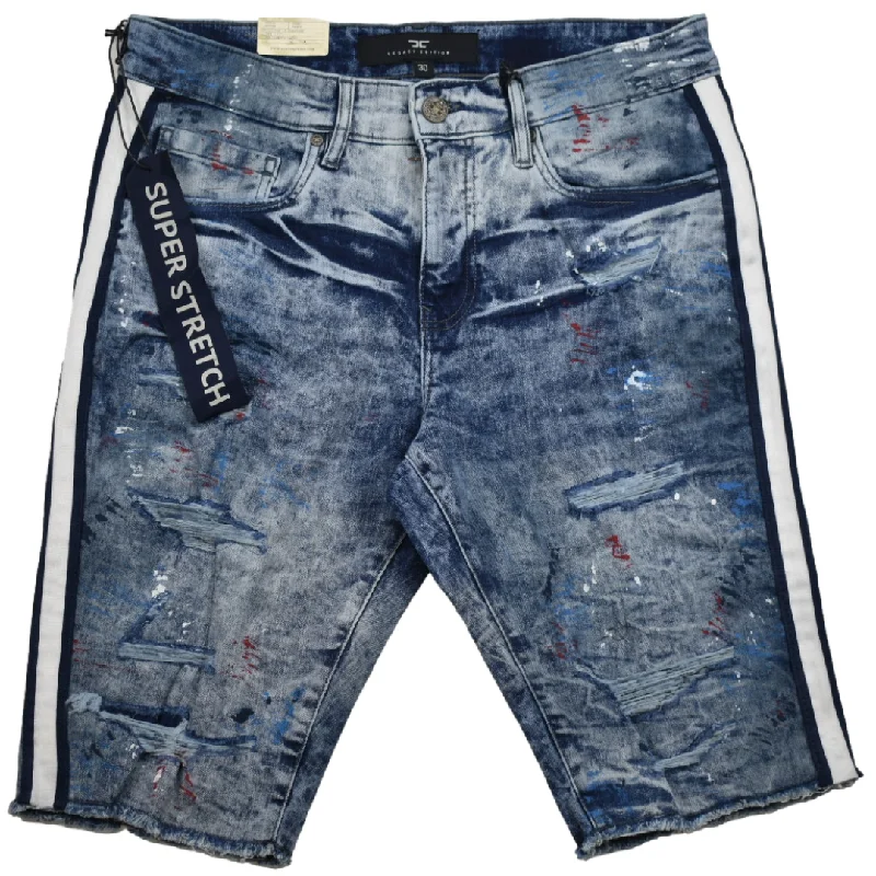 JORDAN CRAIG SIDE STRIPE PAINT SPLATTER DENIM SHORTS -J3175S