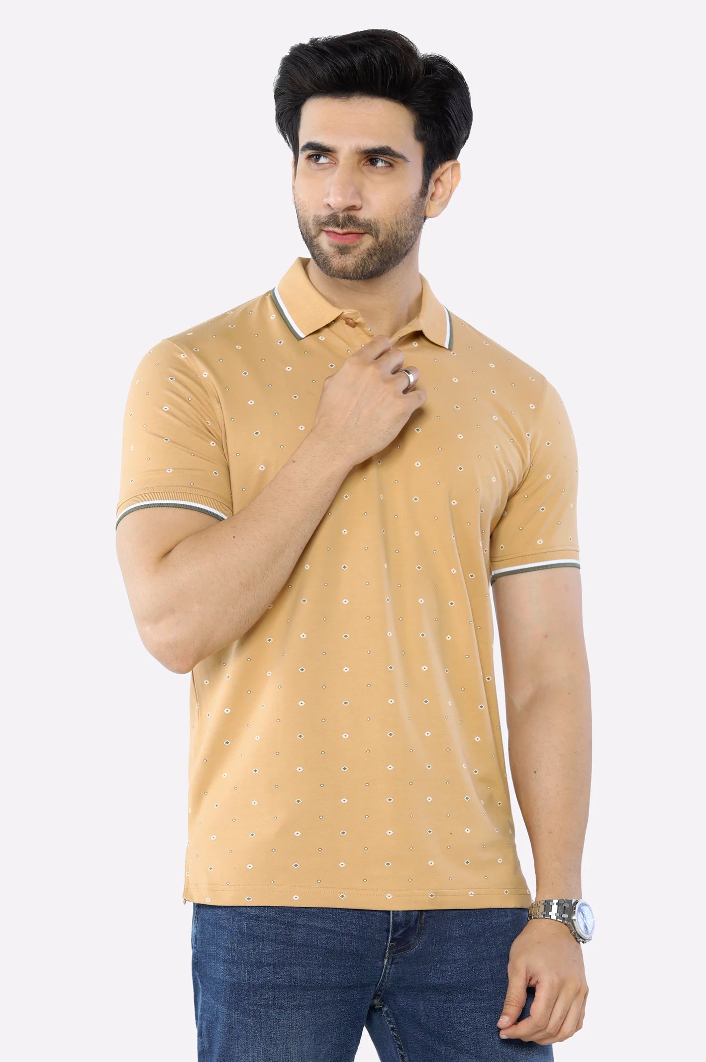 Beige Printed Polo