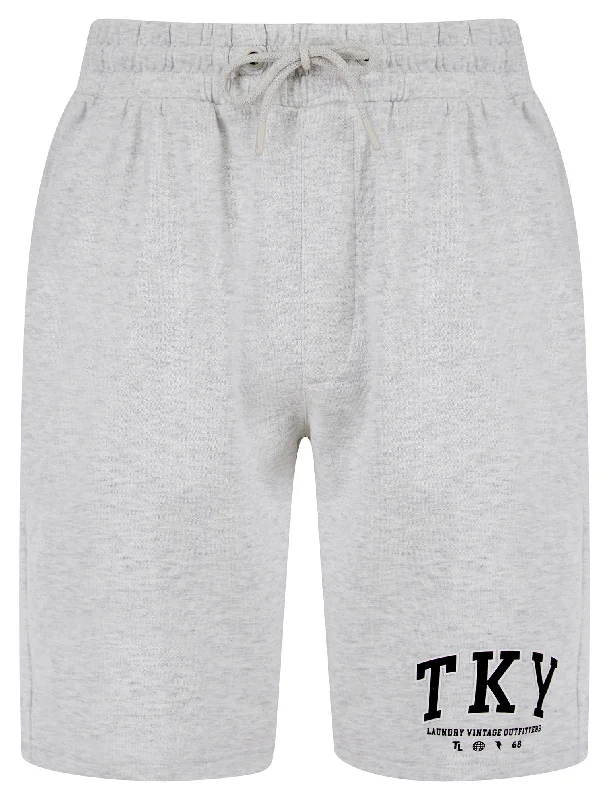 Refract Motif Brushback Fleece Jogger Shorts in Ice Grey Marl - Tokyo Laundry