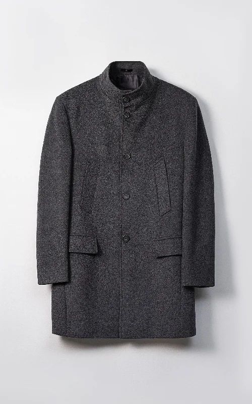 MEN'S LONG WOOL COAT CHARCOAL GREY