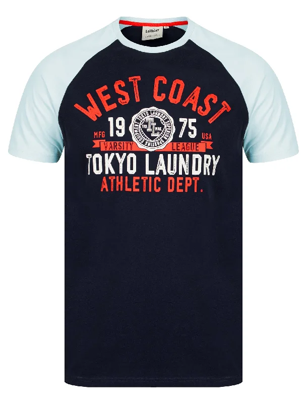 Dewalt Baseball Style Raglan Sleeve Cotton Jersey Crew Neck T-Shirt in Ice Water - Tokyo Laundry