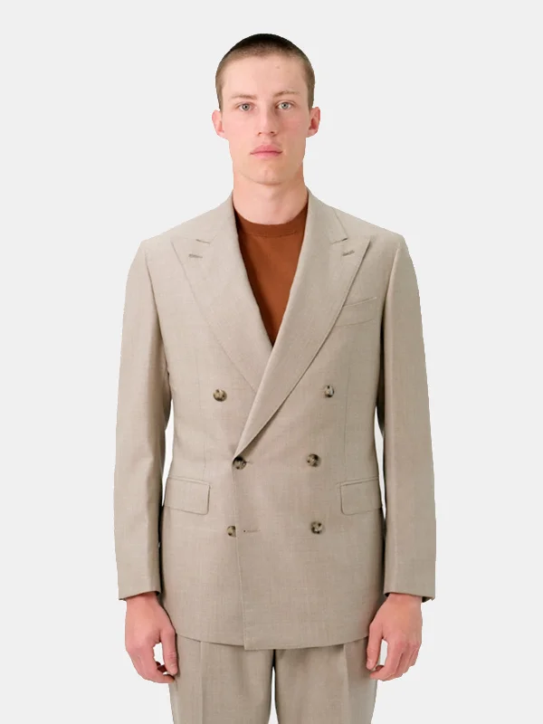 Narni Double Breasted Suit - Soft Beige Microweave Wool