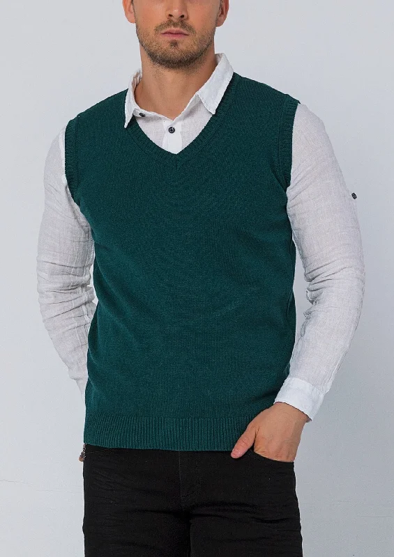 Classic V-Neck Knitted Vest - Green