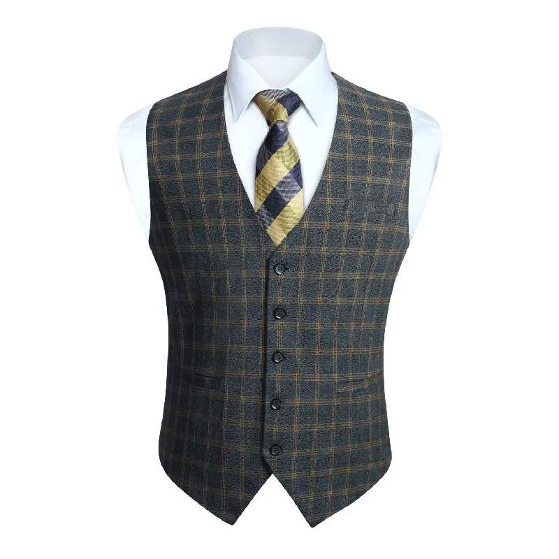 Plaid Slim Suit Vest - B-DARK GREY