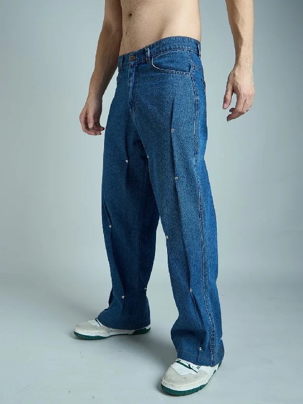 Indigo Pleated Rivets Denim