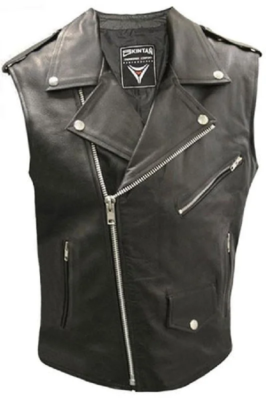 Brando Sleeveless Biker Vest - Skintan Leather