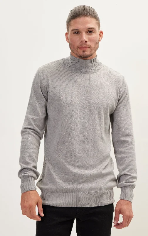 Mock Neck Relaxed Sweater - Grey