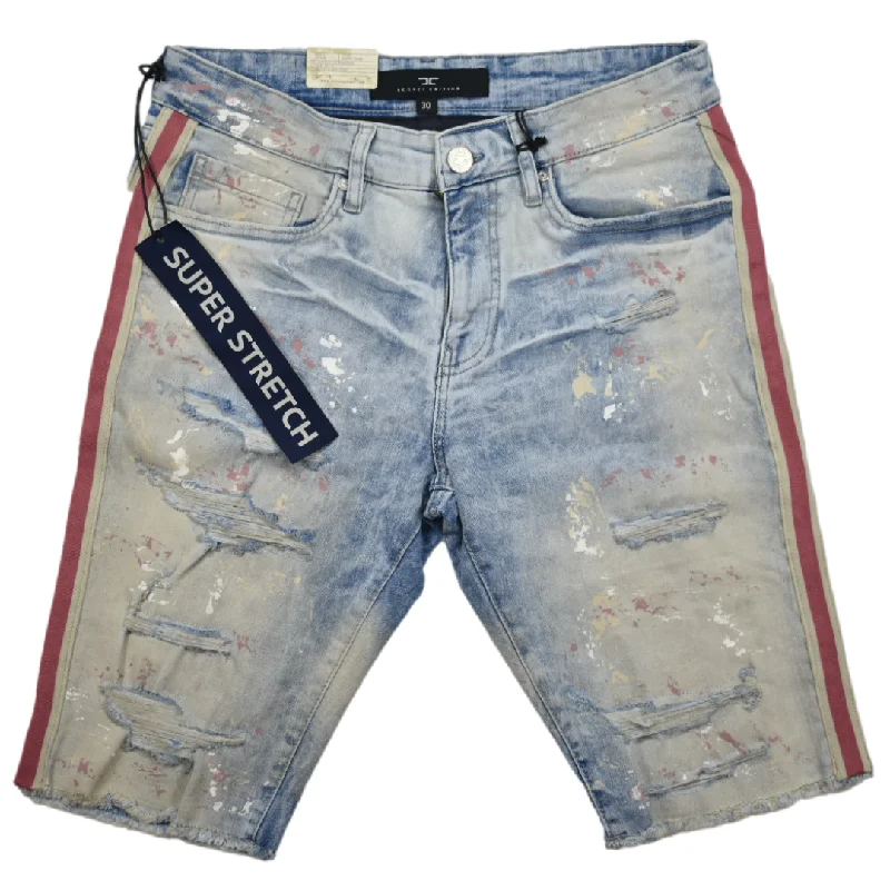 JORDAN CRAIG SIDE STRIPE PAINT SPLATTER DENIM SHORTS -J3175S