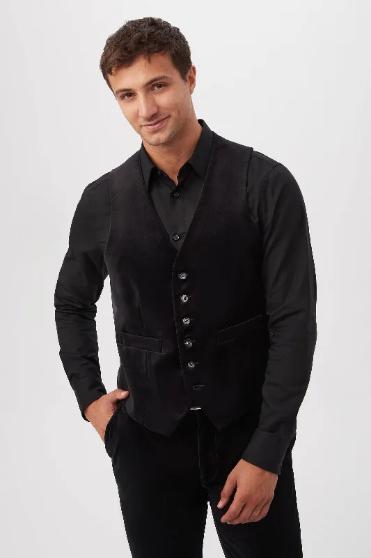 Irving Black Velveteen Tailored Vest