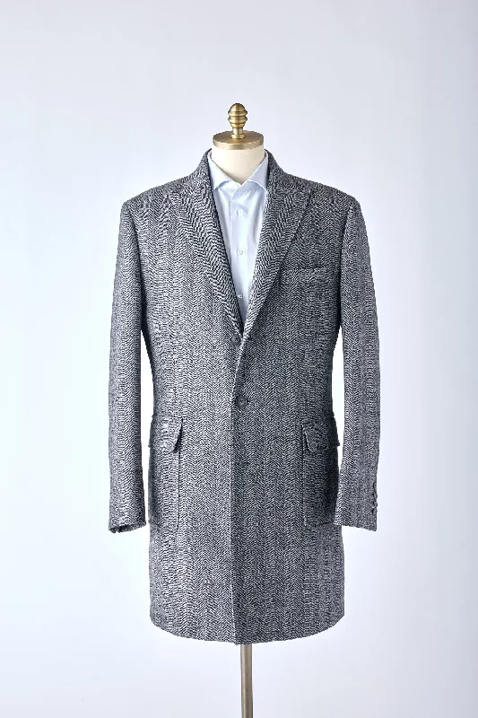 Peak Lapel Herringbone Overcoat